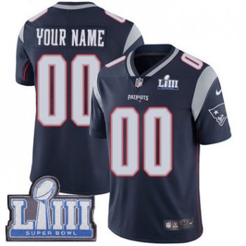 Men's Customized New England Patriots Vapor Untouchable Super Bowl LIII Bound Limited Navy Blue Nike NFL Home Jersey