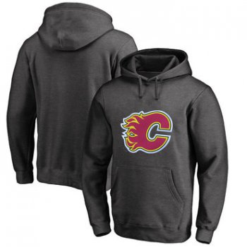Calgary Flames Dark Gray Men's Customized All Stitched Pullover Hoodie
