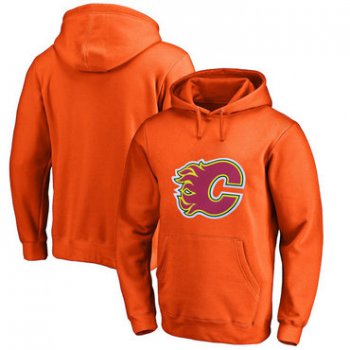 Calgary Flames Orange Men's Customized All Stitched Pullover Hoodie