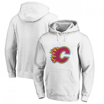 Calgary Flames White Men's Customized All Stitched Pullover Hoodie
