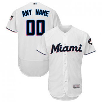 Men's Customized Authentic Jersey White Baseball Home Miami Marlins Flex Base