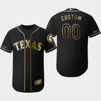 Men's Texas Rangers Customized Black Gold Flexbase Jersey