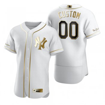 Men's New York Yankees Custom Nike White Stitched MLB Flex Base Golden Edition Jersey