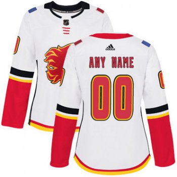 Women's Adidas Calgary Flames White Away Authentic Customized NHL Jersey