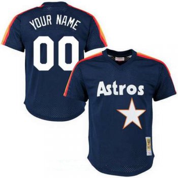 Men's Houston Astros Navy Blue Mesh Batting Practice Throwback Majestic Cooperstown Collection Custom Baseball Jersey