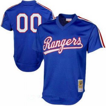Men's Texas Rangers Royal Blue Mesh Batting Practice Throwback Majestic Cooperstown Collection Custom Baseball Jersey