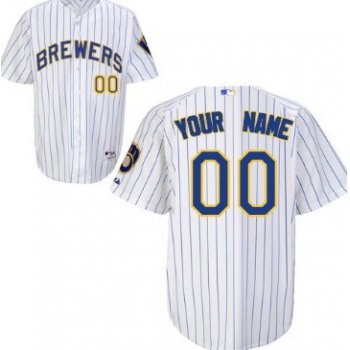 Men's Milwaukee Brewers Customized White Pinstripe Jersey