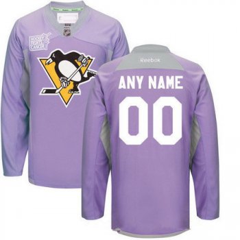 Men's Pittsburgh Penguins Purple Pink Custom Reebok Hockey Fights Cancer Practice Jersey