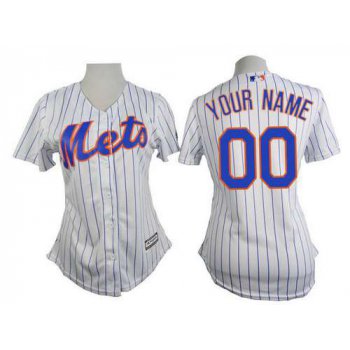 Women's New York Mets Customizedd White With Blue Pinstripe Jersey