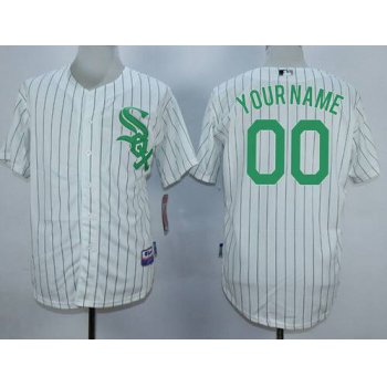 Youth Chicago White Sox Customized White With Green Pinstripe Jersey