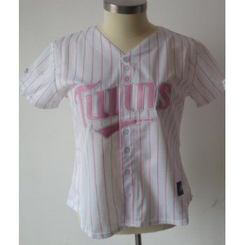 Men's Minnesota Twins Customized White Pinstripe With Pink Jersey