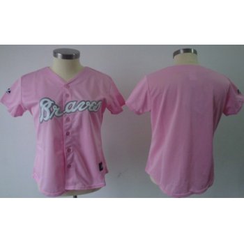 Women's Atlanta Braves Customized White With Pink Jersey