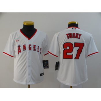 Youth Los Angeles Angels #27 Mike Trout White Stitched MLB Cool Base Nike Jersey