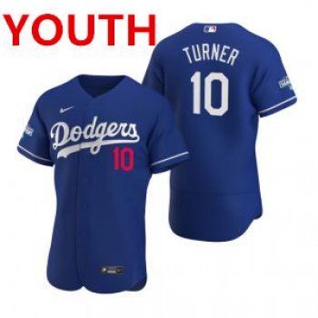 Youth Los Angeles Dodgers #10 Justin Turner Royal 2020 World Series Champions Jersey