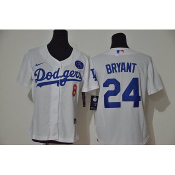 Youth Los Angeles Dodgers #24 Kobe Bryant White KB Patch Stitched MLB Cool Base Nike Jersey
