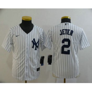 Youth New York Yankees #2 Derek Jeter White Home Stitched MLB Cool Base Nike Jersey