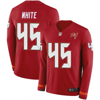 Buccaneers #45 Devin White Red Team Color Youth Stitched Football Limited Therma Long Sleeve Jersey