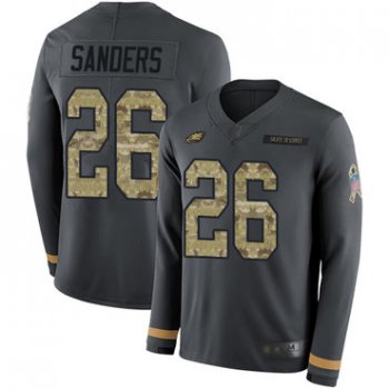 Eagles #26 Miles Sanders Anthracite Salute to Service Youth Stitched Football Limited Therma Long Sleeve Jersey