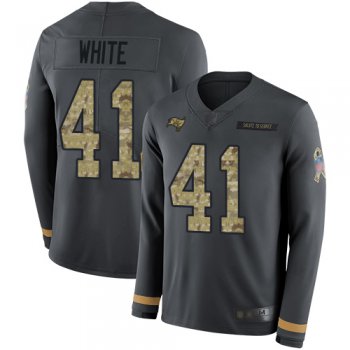 Buccaneers #41 Devin White Anthracite Salute to Service Youth Stitched Football Limited Therma Long Sleeve Jersey