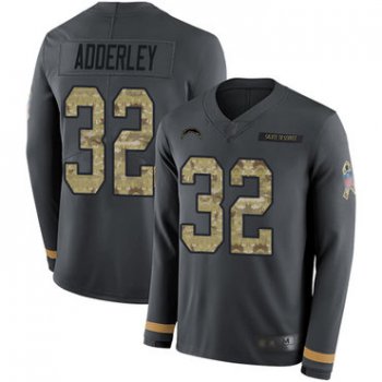 Chargers #32 Nasir Adderley Anthracite Salute to Service Youth Stitched Football Limited Therma Long Sleeve Jersey