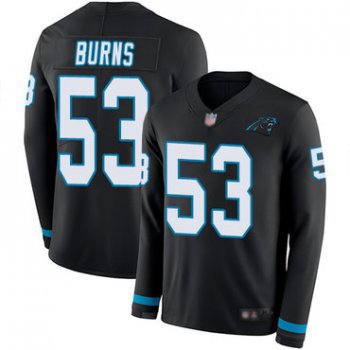 Panthers #53 Brian Burns Black Team Color Youth Stitched Football Limited Therma Long Sleeve Jersey