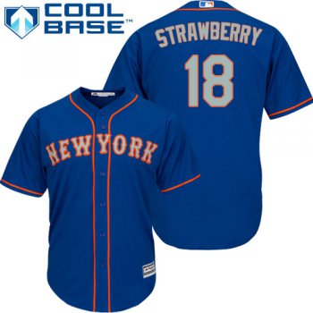 Mets #18 Darryl Strawberry Blue(Grey NO.) Cool Base Stitched Youth Baseball Jersey