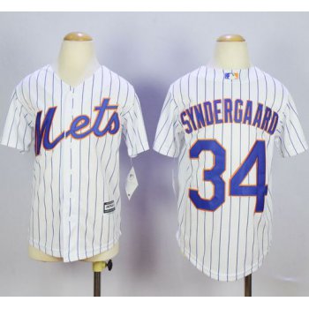 Mets #34 Noah Syndergaard White(Blue Strip) Home Cool Base Stitched Youth Baseball Jersey