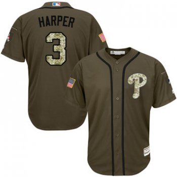 Phillies #3 Bryce Harper Green Salute to Service Stitched Youth Baseball Jersey
