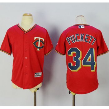 Twins #34 Kirby Puckett Red Alternate Cool Base Stitched Youth Baseball Jersey