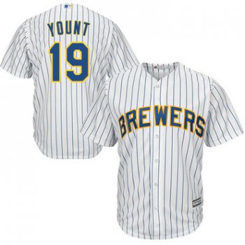 Brewers #19 Robin Yount White Strip Cool Base Stitched Youth Baseball Jersey