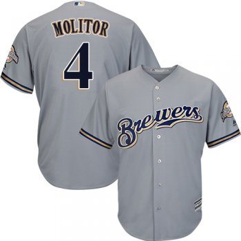 Brewers #4 Paul Molitor Grey Cool Base Stitched Youth Baseball Jersey