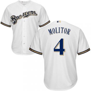 Brewers #4 Paul Molitor White Cool Base Stitched Youth Baseball Jersey