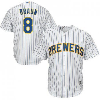 Brewers #8 Ryan Braun White(blue stripe) Cool Base Stitched Youth Baseball Jersey