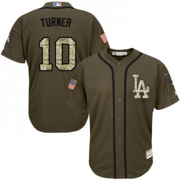 Dodgers #10 Justin Turner Green Salute to Service Stitched Youth Baseball Jersey