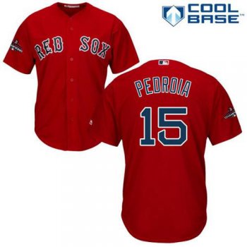 Red Sox #15 Dustin Pedroia Red Cool Base 2018 World Series Champions Stitched Youth Baseball Jersey