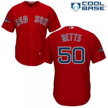 Red Sox #50 Mookie Betts Red Cool Base 2018 World Series Champions Stitched Youth Baseball Jersey