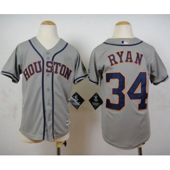 Astros #34 Nolan Ryan Grey Cool Base Stitched Youth Baseball Jersey