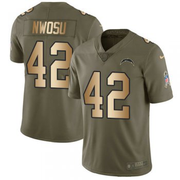 Youth Nike Chargers 42 Uchenna Nwosu Olive Gold Stitched NFL Limited 2017 Salute To Service Jersey