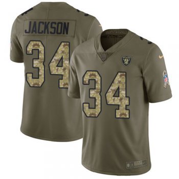 Youth Nike Oakland Raiders 34 Bo Jackson Olive Camo Stitched NFL Limited 2017 Salute to Service Jersey