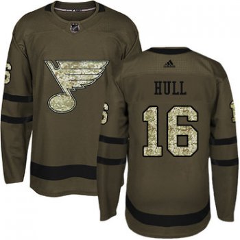 Adidas St. Louis Blues #16 Brett Hull Green Salute to Service Stitched Youth NHL Jersey