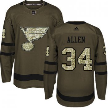 Adidas St. Louis Blues #34 Jake Allen Green Salute to Service Stitched Youth NHL Jersey