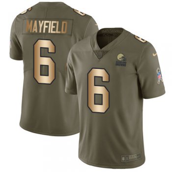 Nike Browns #6 Baker Mayfield Olive Gold Youth Stitched NFL Limited 2017 Salute to Service Jersey
