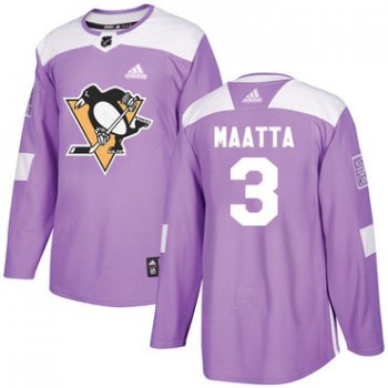 Adidas Pittsburgh Penguins #3 Olli Maatta Purple Authentic Fights Cancer Stitched Youth NHL Jersey