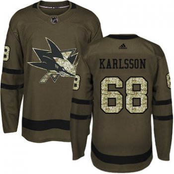 Adidas San Jose Sharks #68 Melker Karlsson Green Salute to Service Stitched Youth NHL Jersey