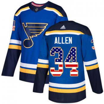Adidas St. Louis Blues #34 Jake Allen Blue Home Authentic USA Flag Stitched Youth NHL Jersey
