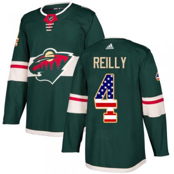 Adidas Minnesota Wild #4 Mike Reilly Green Home Authentic USA Flag Stitched Youth NHL Jersey