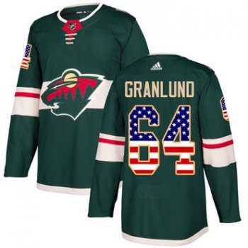 Adidas Minnesota Wild #64 Mikael Granlund Green Home Authentic USA Flag Stitched Youth NHL Jersey