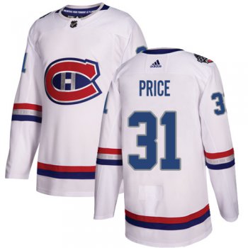 Adidas Montreal Canadiens #31 Carey Price White Authentic 2017 100 Classic Stitched Youth NHL Jersey