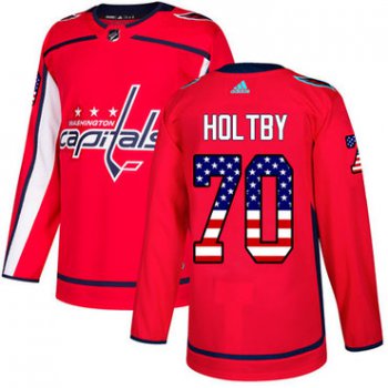 Adidas Washington Capitals #70 Braden Holtby Red Home Authentic USA Flag Stitched Youth NHL Jersey