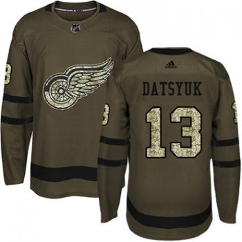 Adidas Detroit Red Wings #13 Pavel Datsyuk Green Salute to Service Stitched Youth NHL Jersey